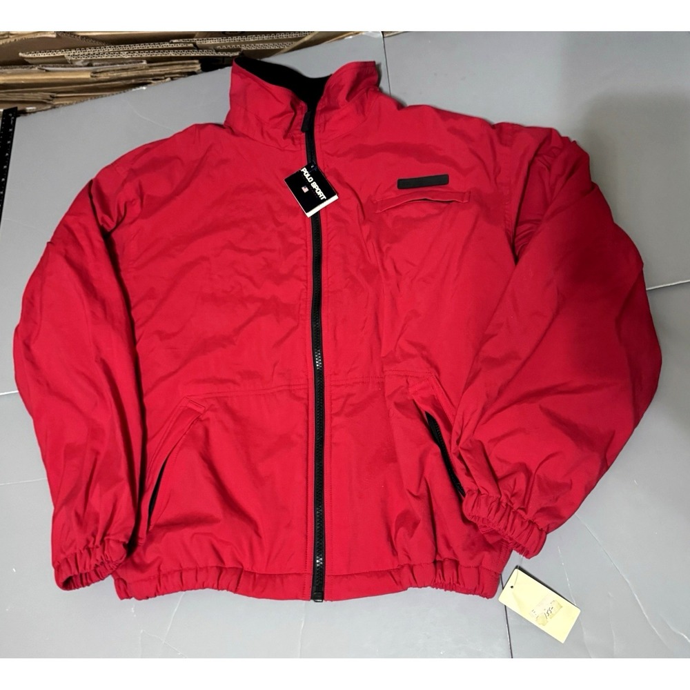 Polo Sport Ralph Lauren Windbreaker Jacket L Polartec Fleece Lined Red Vintage